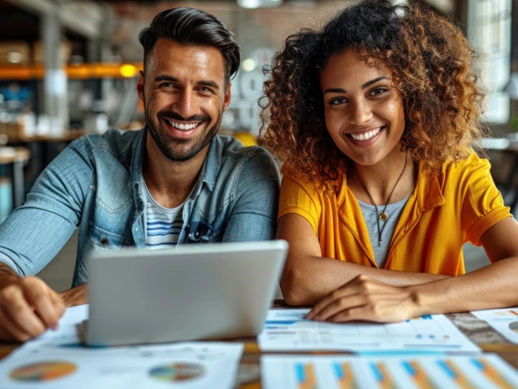 two young professionals working on a laptop