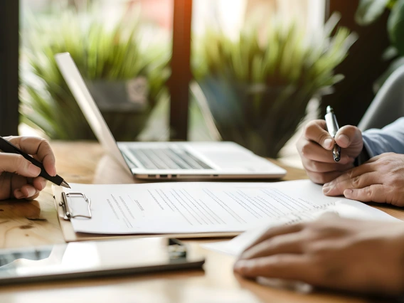 people sitting at desk writing on documents