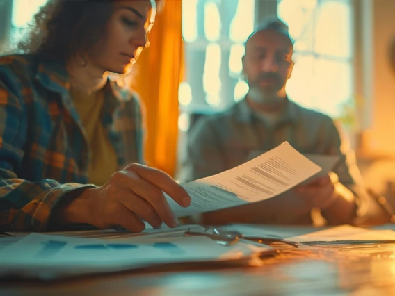 Two people reviewing documents